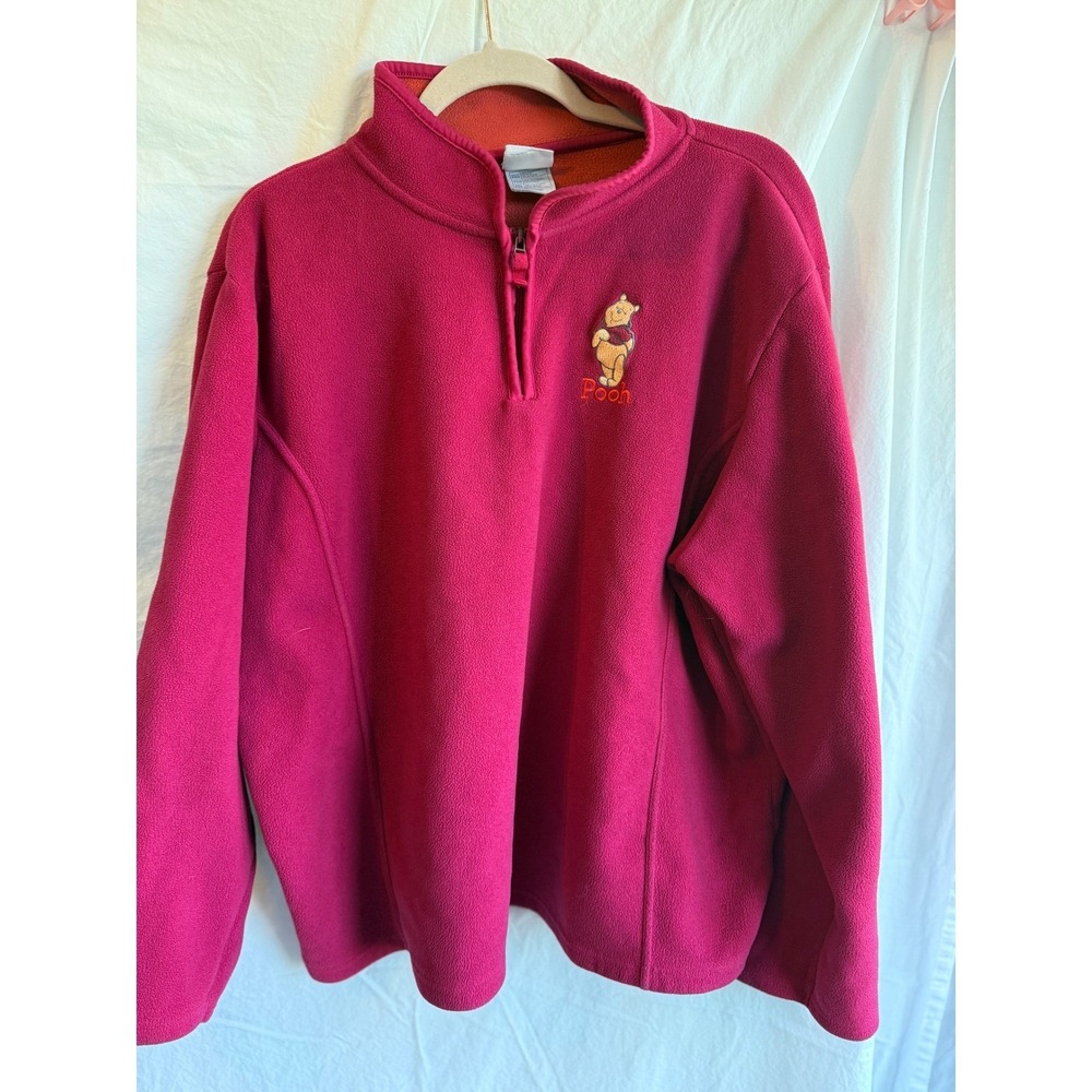 Disney Store Winnie the Pooh Fleece Quarter Zip Pullover Magenta Pink XXL LA1508